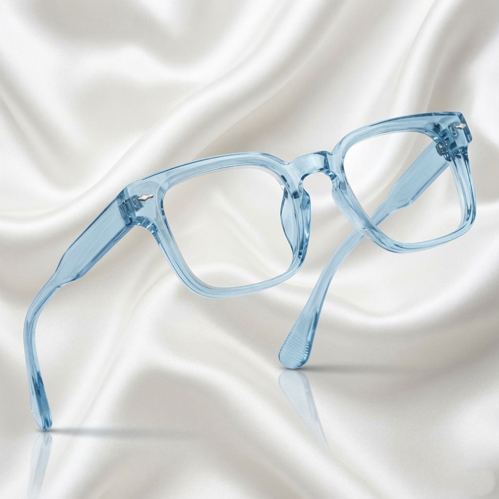 Specsnex x Thicker | Glossy Square Sunglasses | Sky Blue TR90 Frame | Clear 100% UV Lenses