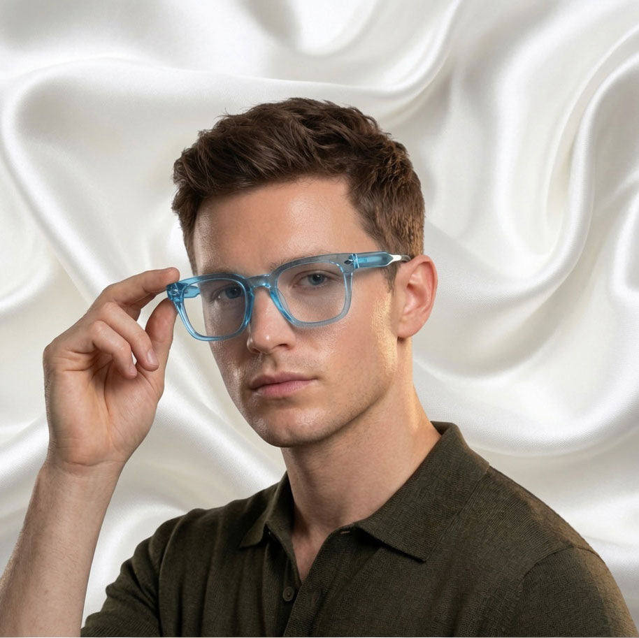 Specsnex x Thicker | Glossy Square Sunglasses | Sky Blue TR90 Frame | Clear 100% UV Lenses