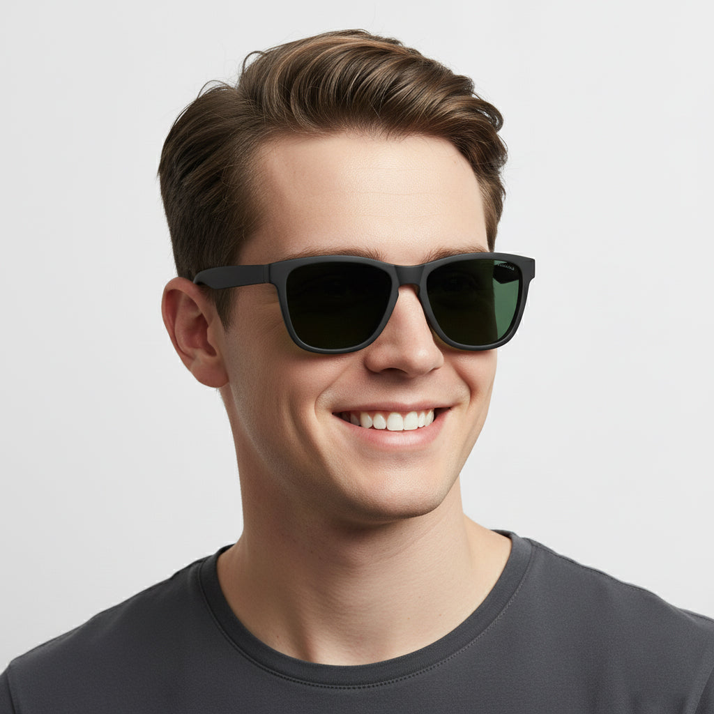 Specsnex x Catly | Cat-Eye Sunglasses | Black Rubber Coated TR90 Frame | Green 100% UV Lenses