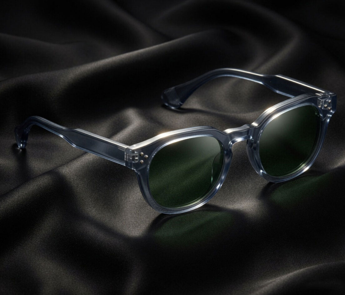 Specsnex x Robust | Glossy Round Sunglasses | Grey TR90 Frame | Green 100% UV Lenses
