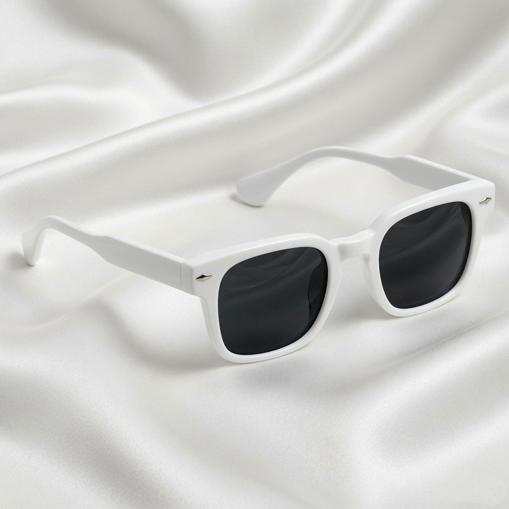 Specsnex x Thicker | Glossy Square Sunglasses | White TR90 Frame | Black 100% UV Lenses
