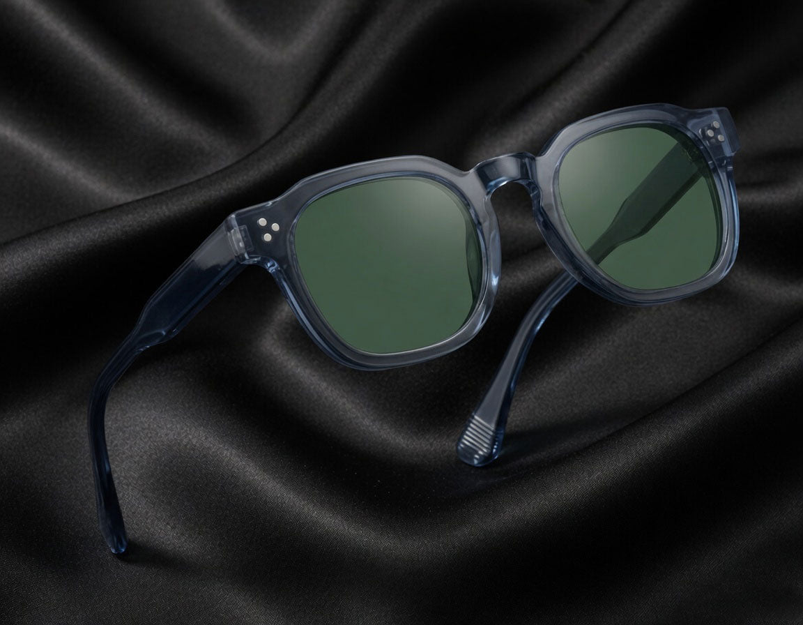 Specsnex x Robust | Glossy Round Sunglasses | Grey TR90 Frame | Green 100% UV Lenses