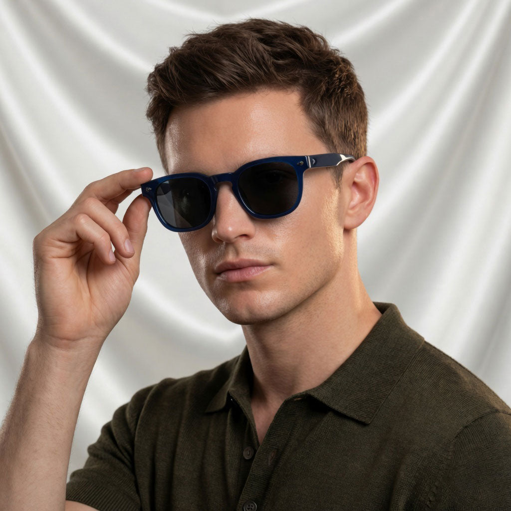 Specsnex x Robust | Glossy Round Sunglasses | Navy Blue TR90 Frame | 100% UV Protection