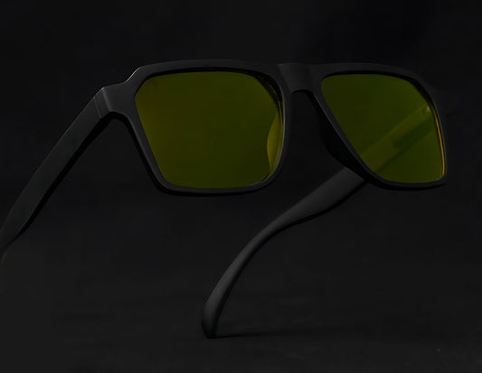 Specsnex x Vinto | Rectangle Sunglasses | Black Rubber Coated TR90 Frame | Night Vision 100% UV Lenses