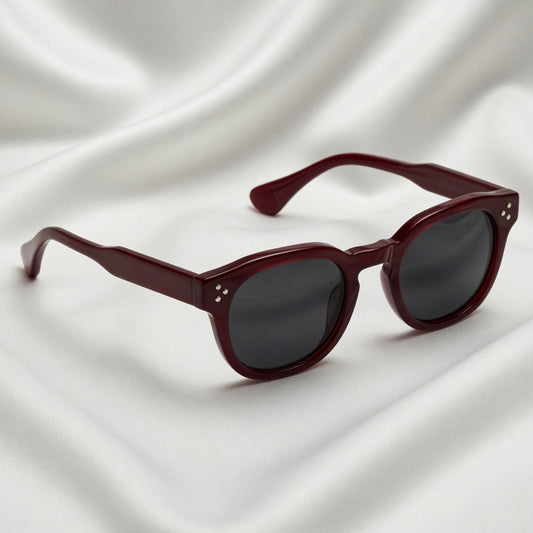 Specsnex x Robust | Glossy Round Sunglasses | Dark Maroon TR90 Frame | 100% UV Protection