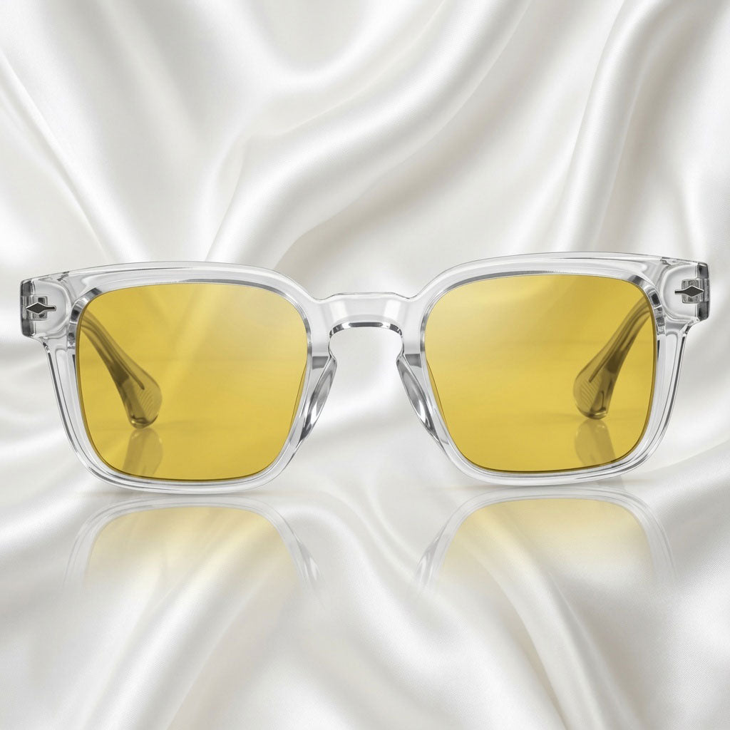 Specsnex x Thicker | Glossy Square Sunglasses | Clear TR90 Frame | Night Vision 100% UV Lenses