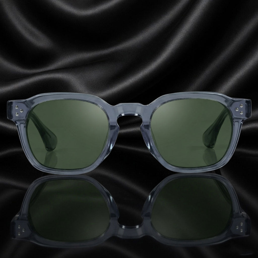 Specsnex x Robust | Glossy Round Sunglasses | Grey TR90 Frame | Green 100% UV Lenses