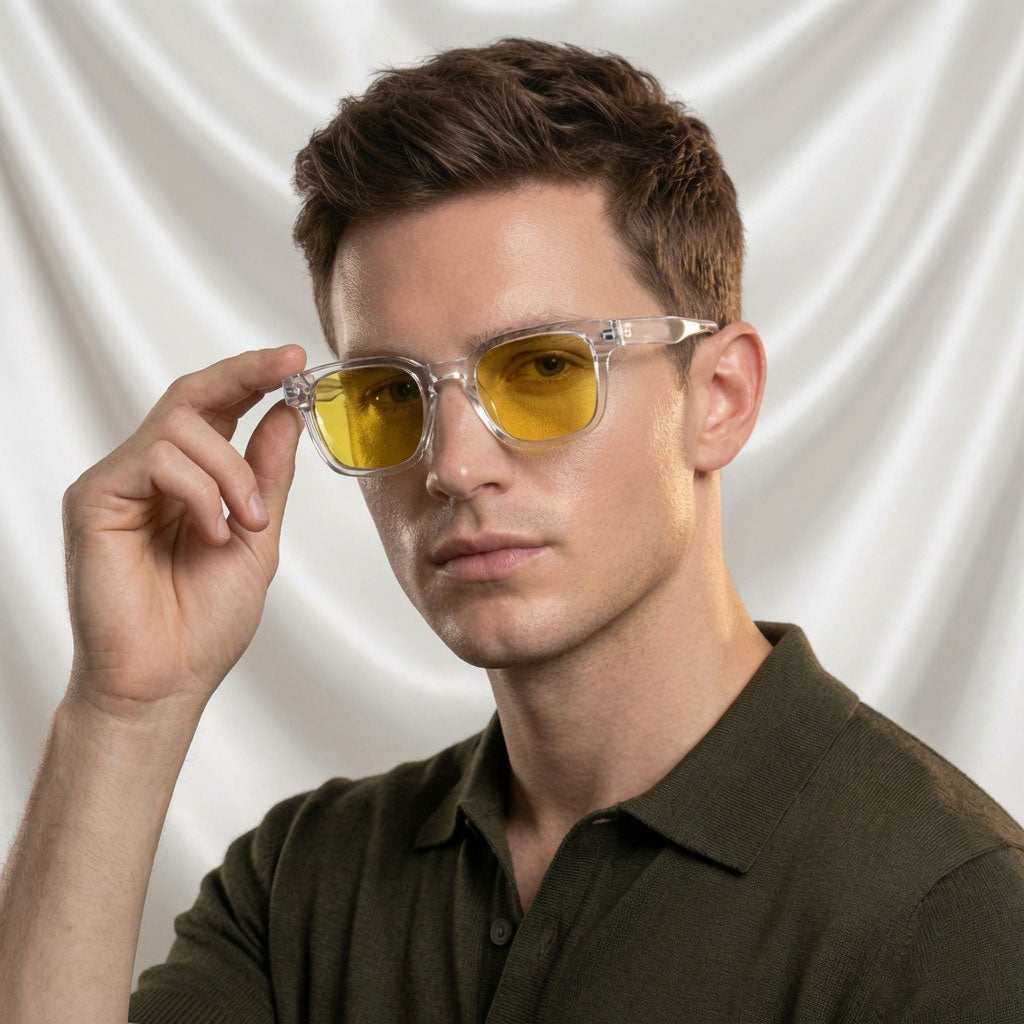 Specsnex x Thicker | Glossy Square Sunglasses | Clear TR90 Frame | Night Vision 100% UV Lenses