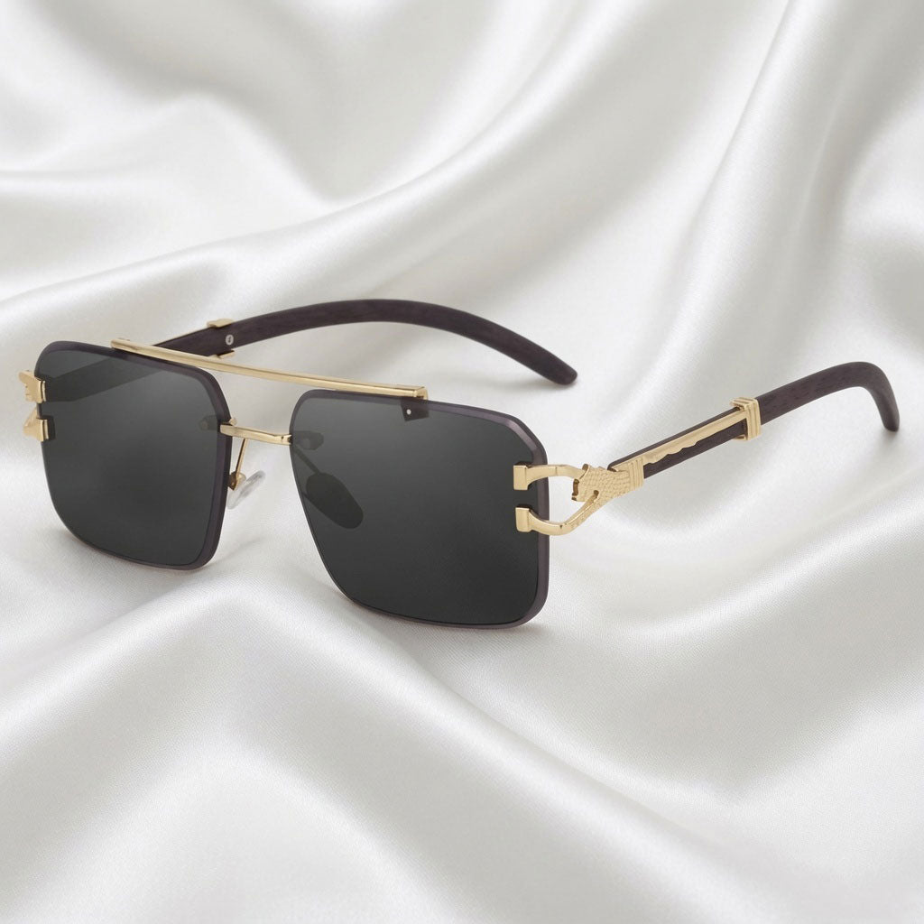Specsnex x Eclipse | Rimless Square Sunglasses | Black & Gold Metal Frame | 100% UV Protection