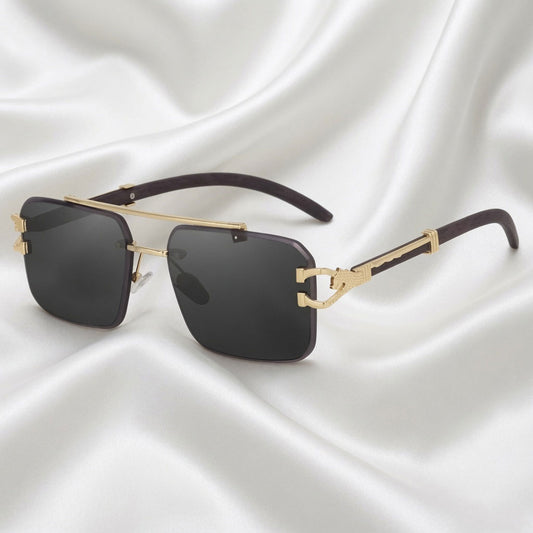 Specsnex x Eclipse | Rimless Square Sunglasses | Black & Gold Metal Frame | 100% UV Protection