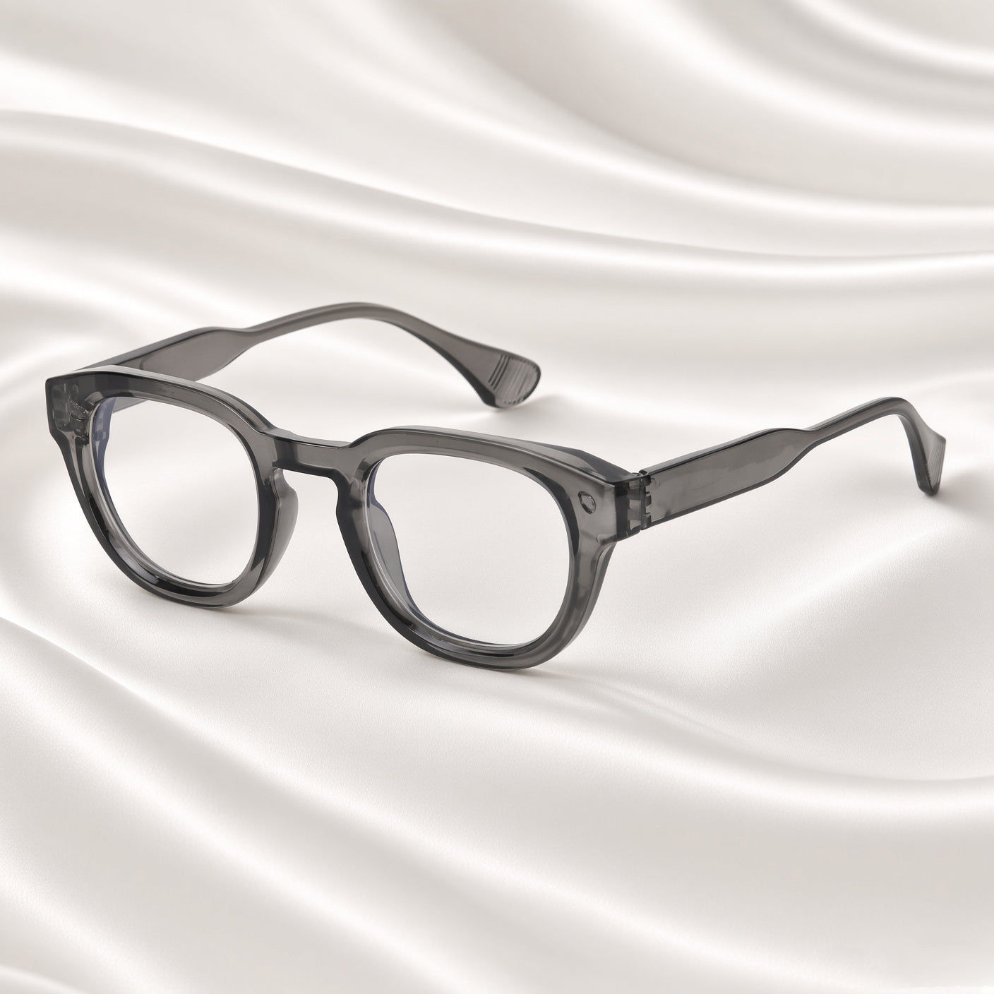 Specsnex x NOVA| Glossy Round Glasses | DARK GREY TR90 Frame | Clear 100% UV Lenses