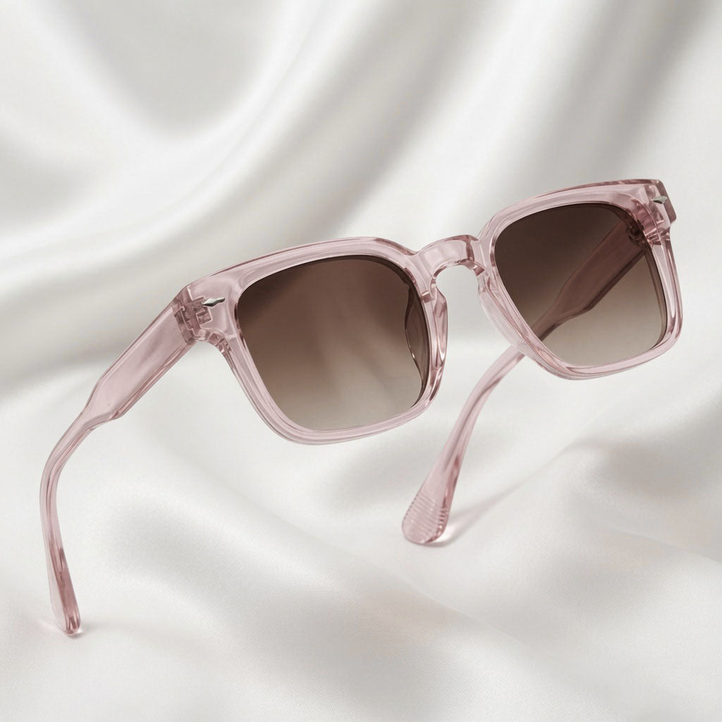 Specsnex x Thicker | Glossy Square Sunglasses | Light Pink TR90 Frame | Brown 100% UV Lenses