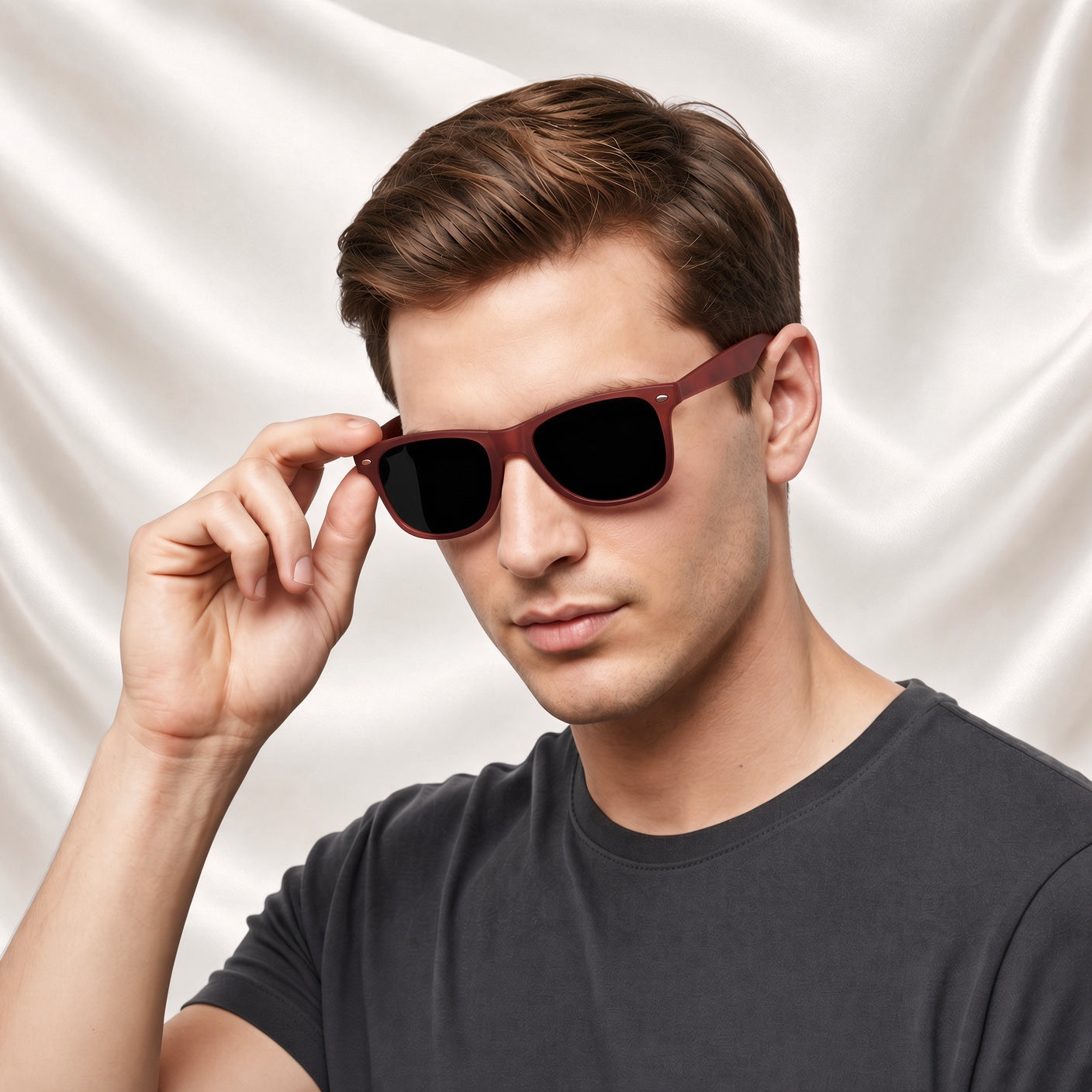 Specsnex x Legacy | Square Sunglasses | Translucent Maroon Rubber Coated TR90 Frame | 100% UV Protection