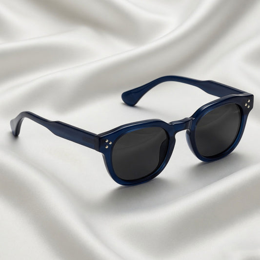 Specsnex x Robust | Glossy Round Sunglasses | Navy Blue TR90 Frame | 100% UV Protection