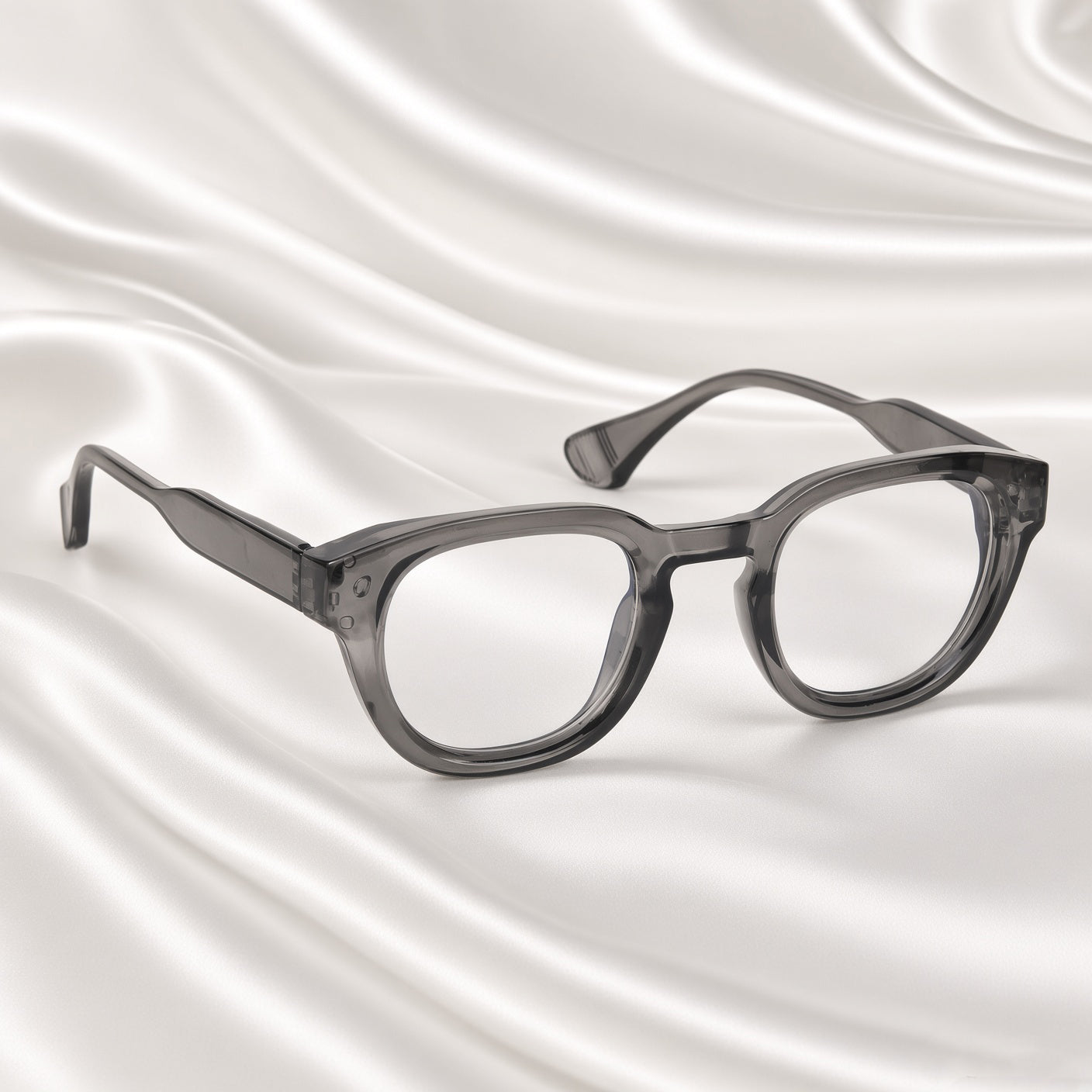 Specsnex x NOVA| Glossy Round Glasses | DARK GREY TR90 Frame | Clear 100% UV Lenses