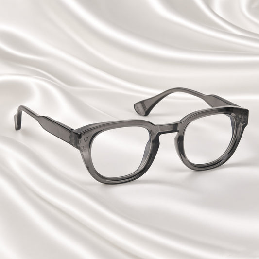 Specsnex x NOVA| Glossy Round Glasses | DARK GREY TR90 Frame | Clear 100% UV Lenses