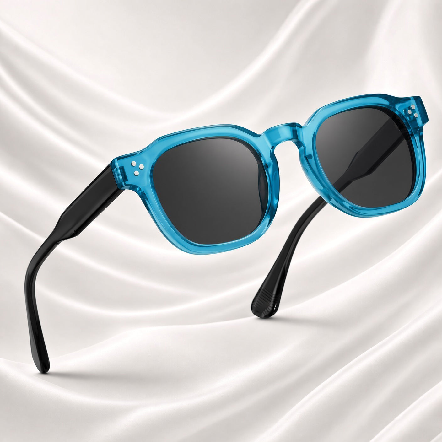 Specsnex x Robust | Glossy Round Sunglasses |Turquoise & Translucent Black TR90 Frame | 100% UV Protection