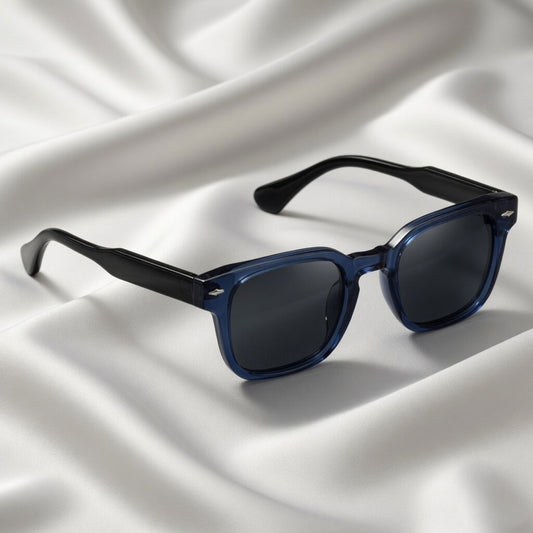 Specsnex x Thicker | Glossy Square Sunglasses | Dark Navy Blue & Translucent Black TR90 Frame | 100% UV Protection