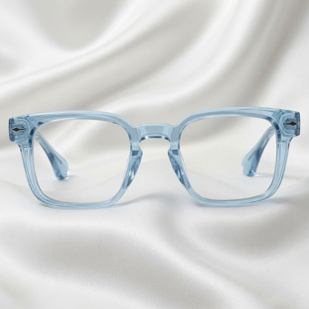 Specsnex x Thicker | Glossy Square Sunglasses | Sky Blue TR90 Frame | Clear 100% UV Lenses