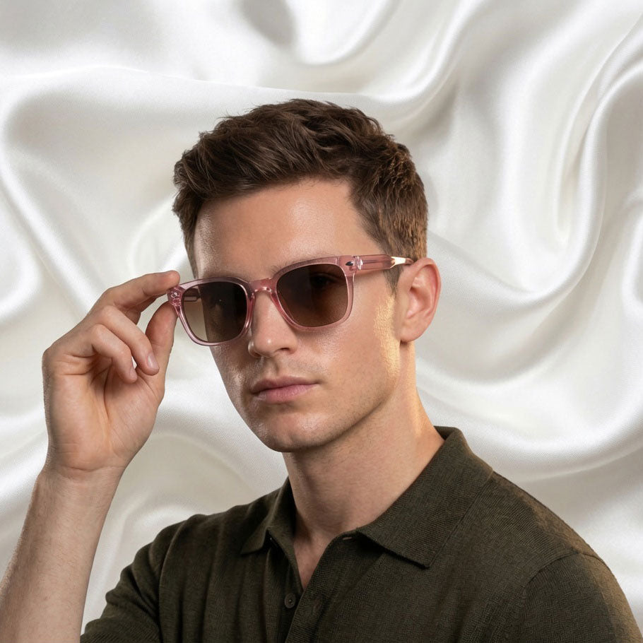Specsnex x Thicker | Glossy Square Sunglasses | Light Pink TR90 Frame | Brown 100% UV Lenses