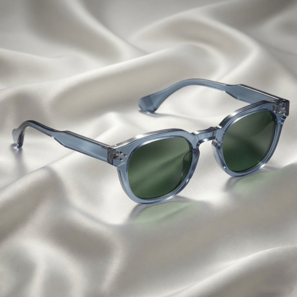 Specsnex x Robust | Glossy Round Sunglasses | Grey TR90 Frame | Green 100% UV Lenses
