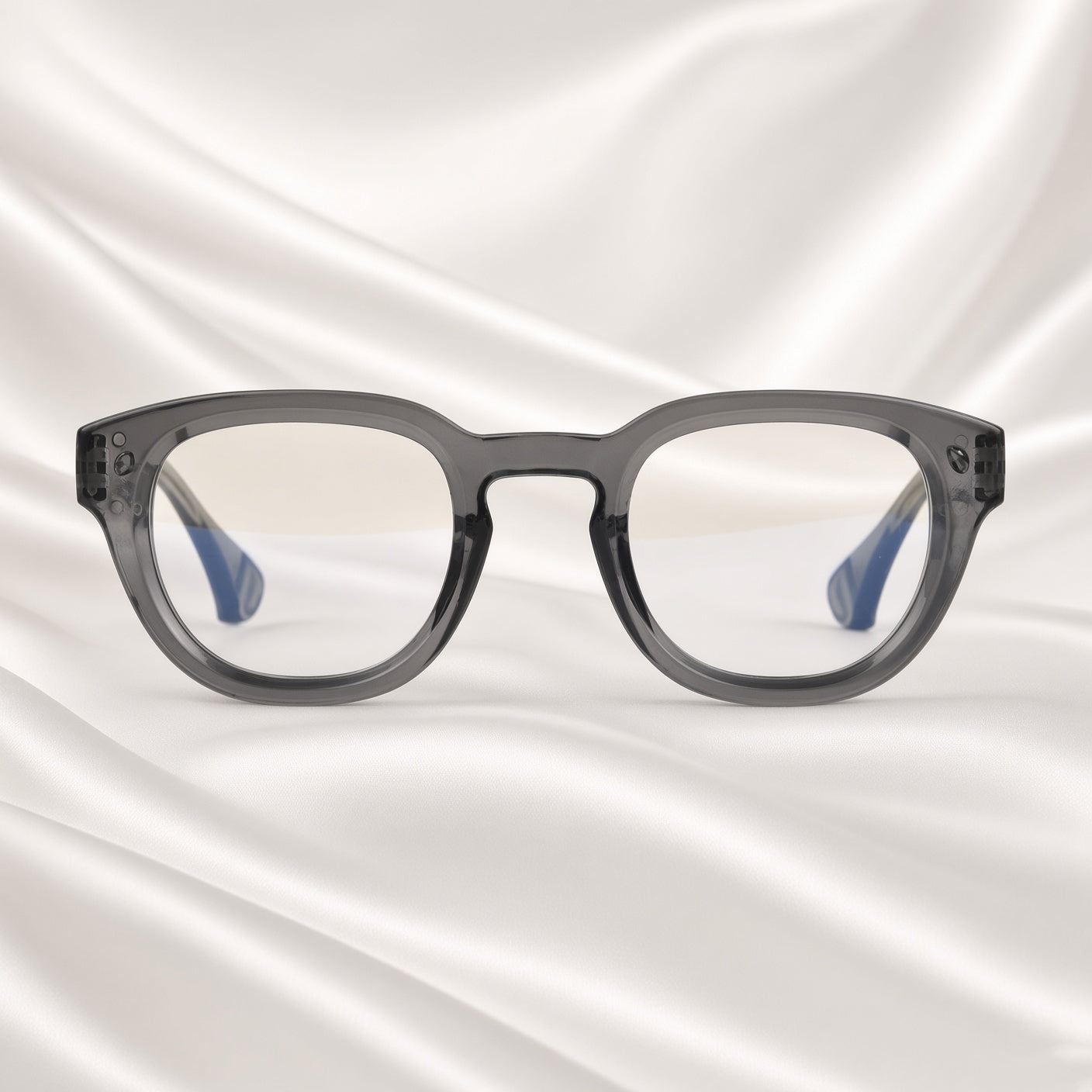 Specsnex x NOVA| Glossy Round Glasses | DARK GREY TR90 Frame | Clear 100% UV Lenses