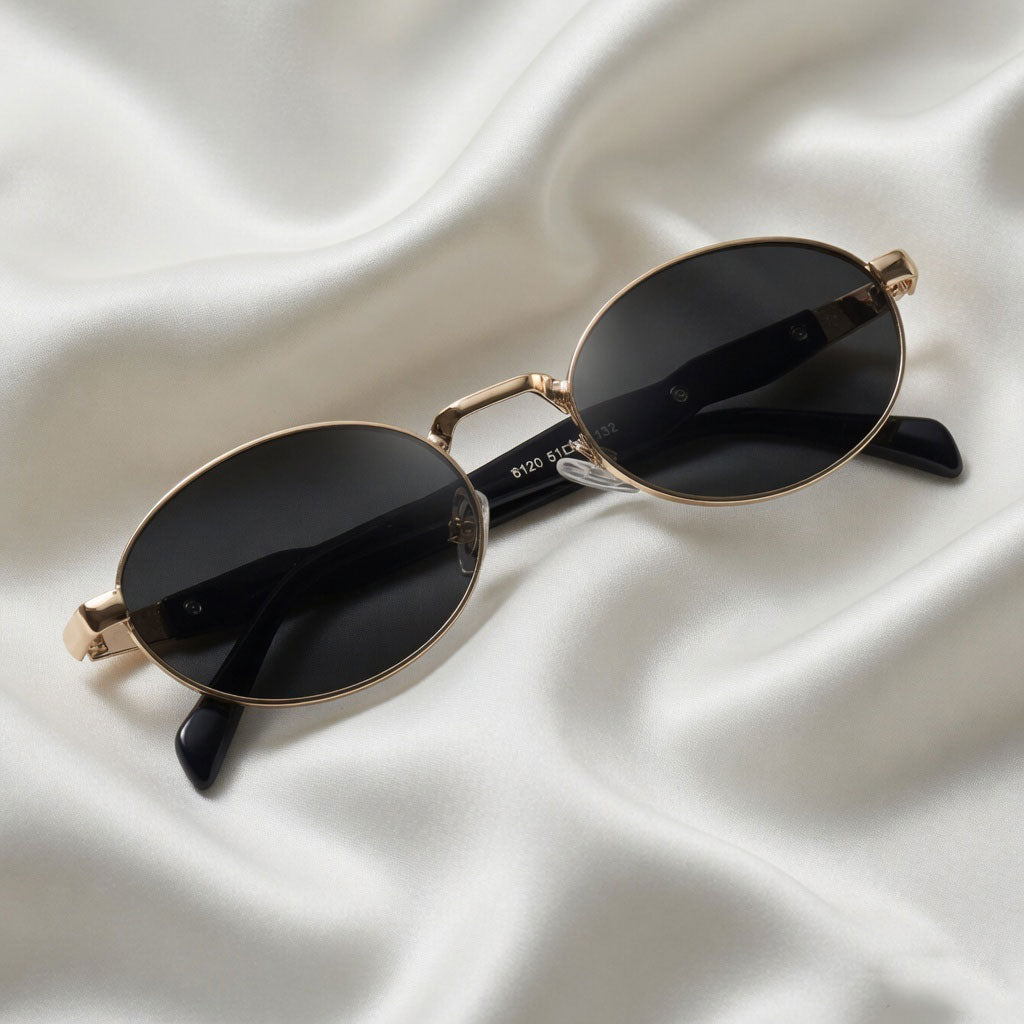 Specsnex x Royal | Oval Sunglasses with Gold Metal Accents | Black Lenses | 100% UV Protection