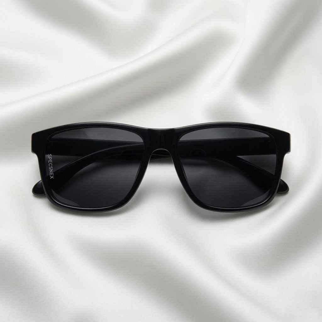 Specsnex x Crimson | Glossy Square Sunglasses | Black TR90 Frame | 100% UV Protection