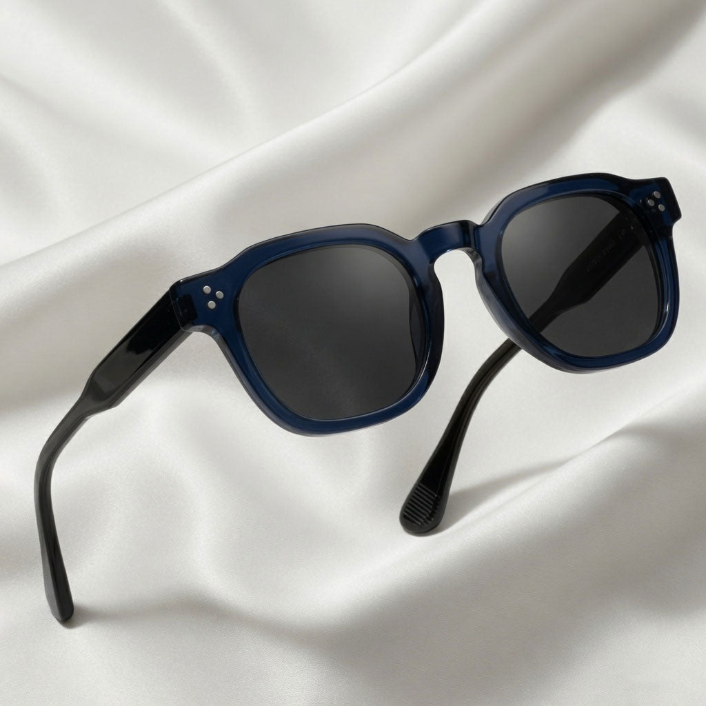 Specsnex x Robust | Glossy Round Sunglasses | Navy Blue & Translucent Black TR90 Frame | 100% UV Protection