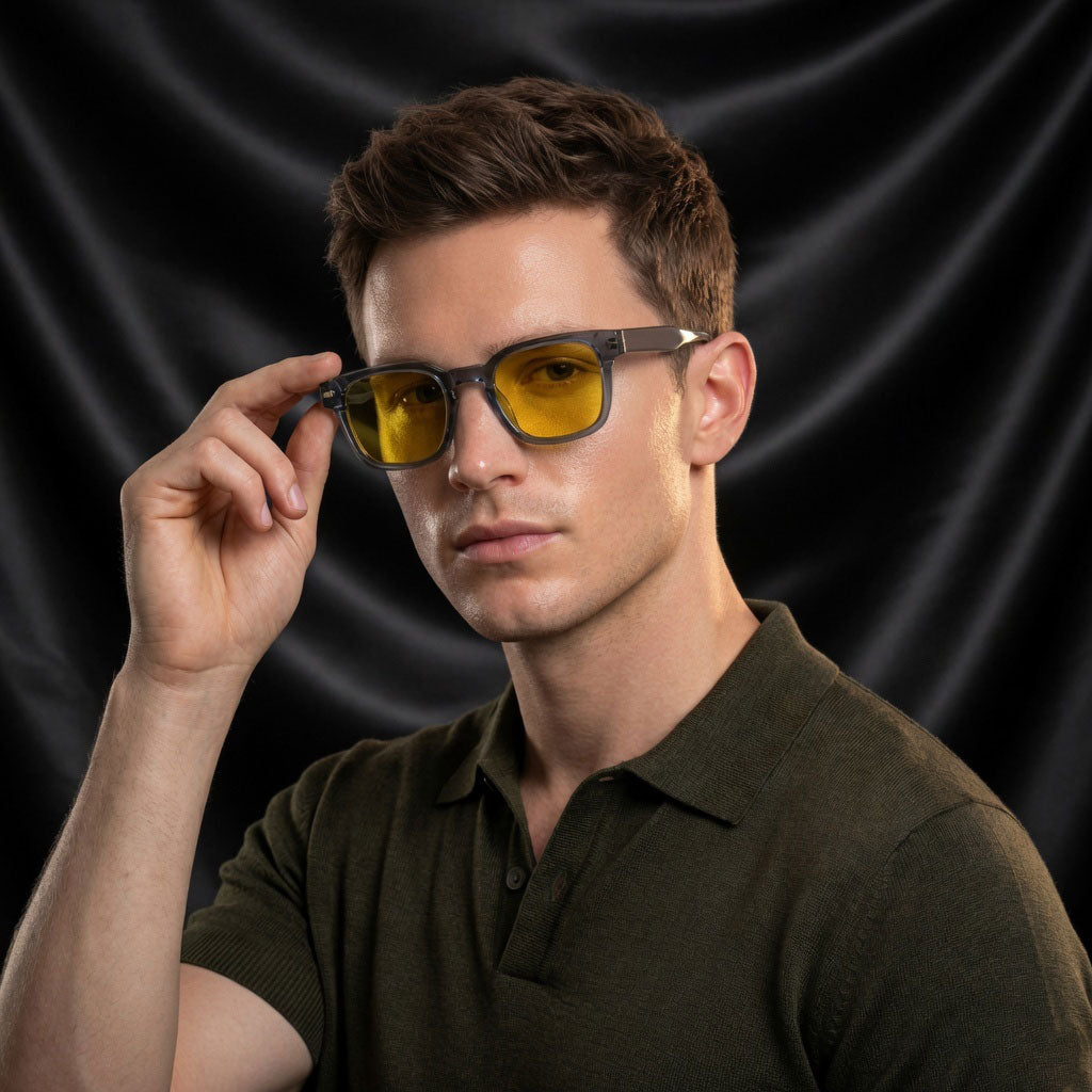 Specsnex x Thicker | Glossy Square Sunglasses | Grey TR90 Frame | Night Vision 100% UV Lenses