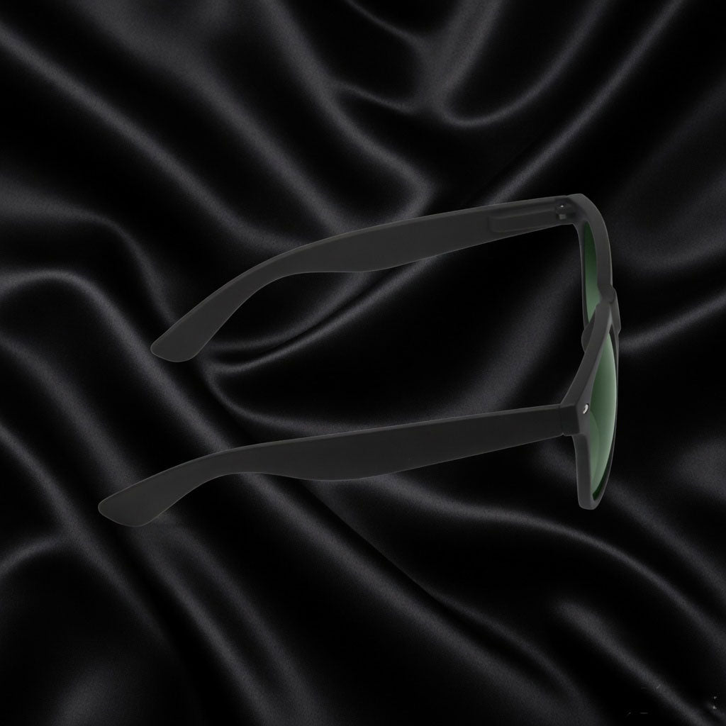 Specsnex x Legacy | Wayfarer Sunglasses | Black Rubber Coated TR90 Frame | Green 100% UV Lenses