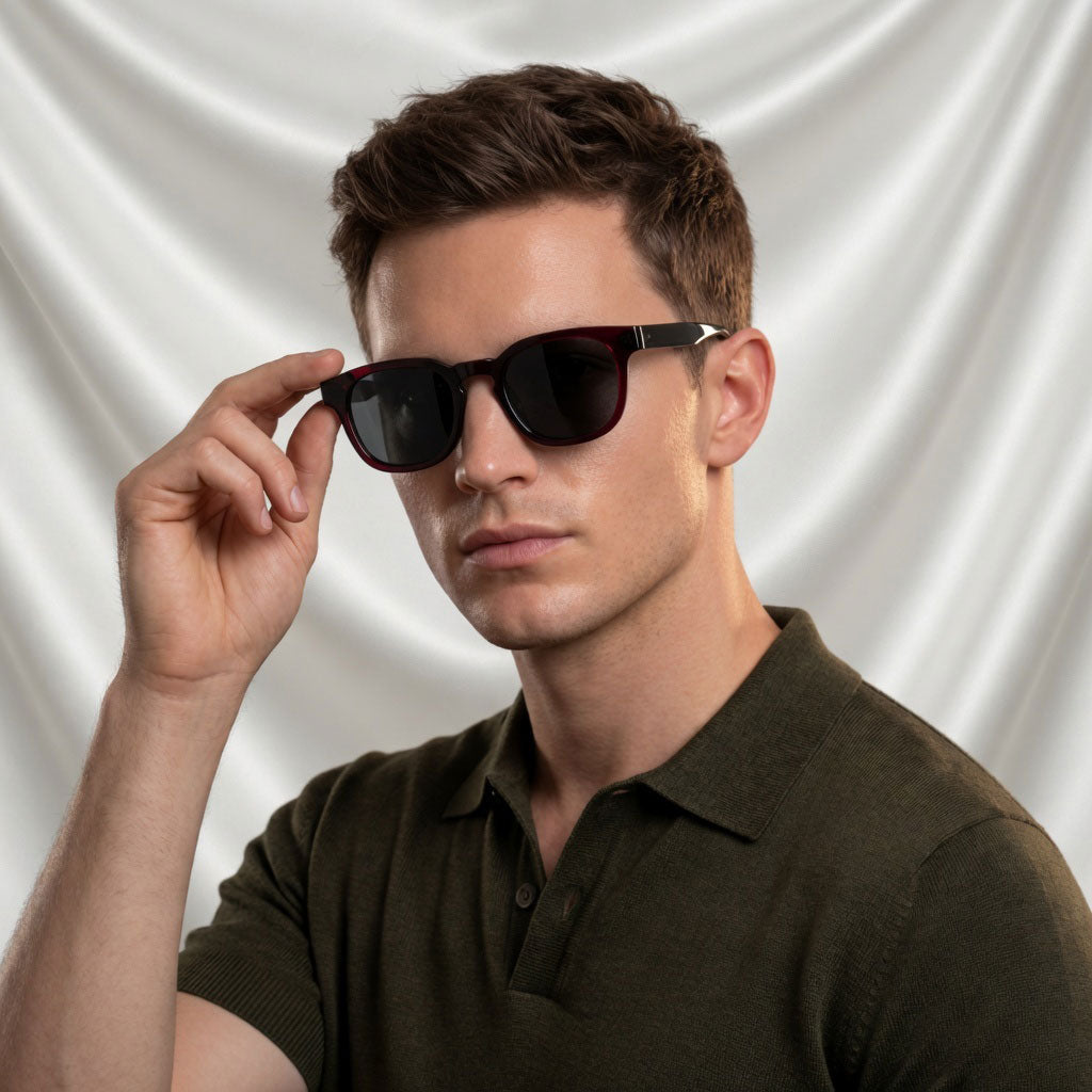Specsnex x Robust | Glossy Round Sunglasses | Dark Maroon & Translucent Black TR90 Frame | 100% UV Protection