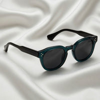 Specsnex x Robust | Glossy Round Sunglasses | Dark Teal & Translucent Black TR90 Frame | 100% UV Protection