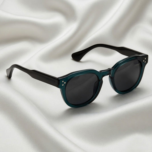 Specsnex x Robust | Glossy Round Sunglasses | Dark Teal & Translucent Black TR90 Frame | 100% UV Protection