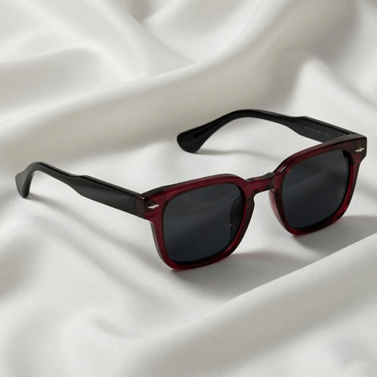 Specsnex x Thicker | Glossy Square Sunglasses | Dark Maroon & Translucent Black TR90 Frame | 100% UV Protection
