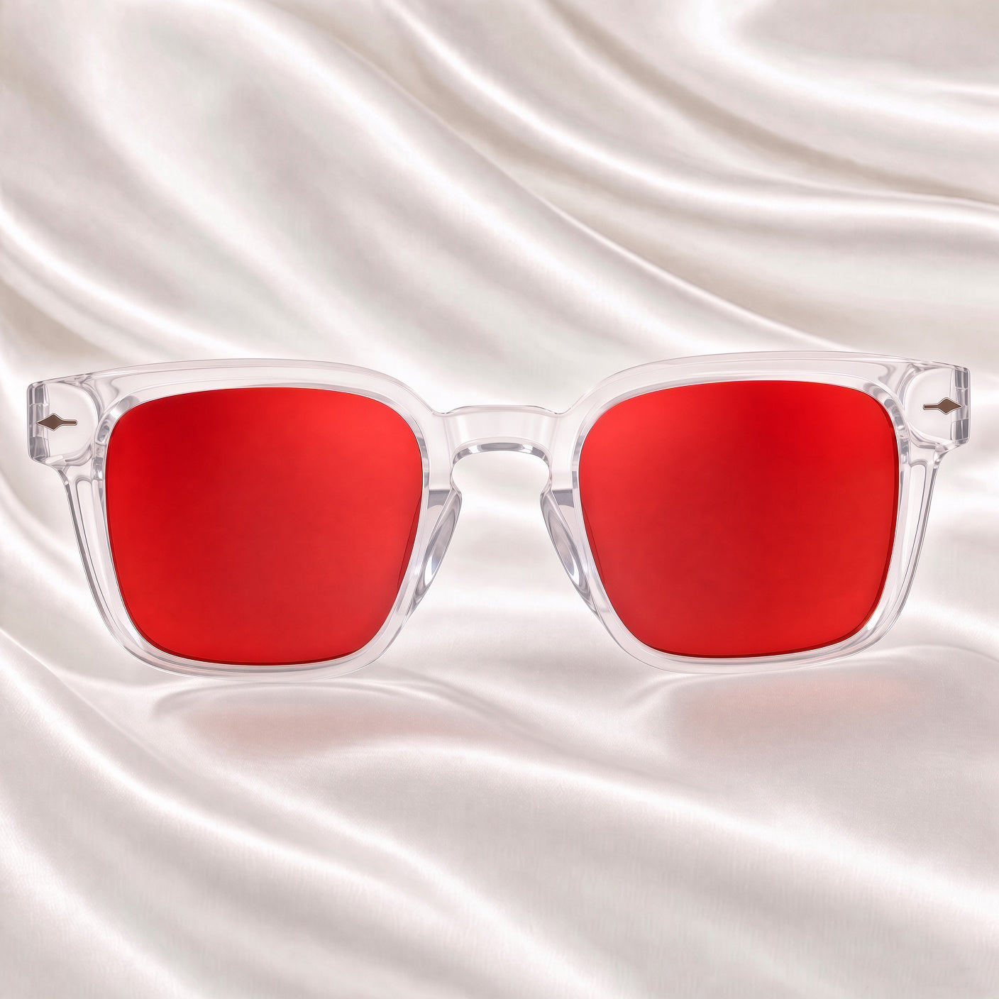 Specsnex x Thicker | Glossy Square Sunglasses | Transparent TR90 Frame | Red Mirror 100% UV Lenses