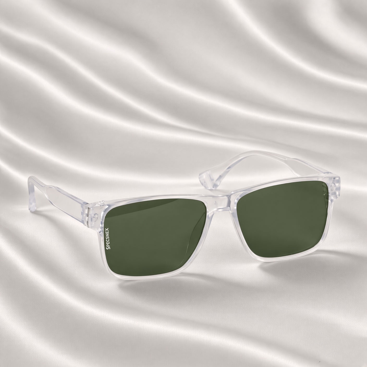 Specsnex x FLASH| Glossy Square Sunglasses | Transparent TR90 Frame | Green 100% UV Lenses