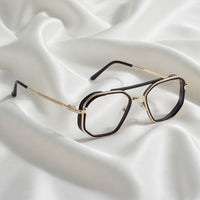 Specsnex x King | Square Metal Sunglasses | Gold & Black Frame | Clear 100% UV Lenses