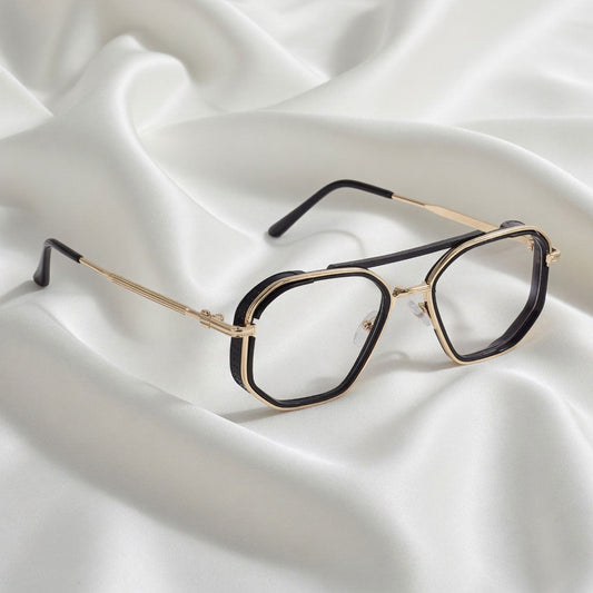 Specsnex x King | Square Metal Sunglasses | Gold & Black Frame | Clear 100% UV Lenses