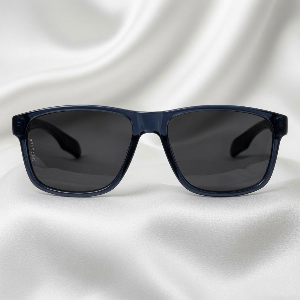 Specsnex x Crimson | Glossy Square Sunglasses | Dark Navy Blue TR90 Frame | 100% UV Protection