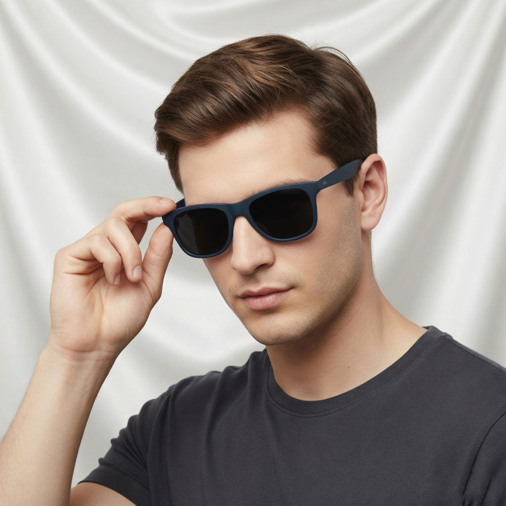 Specsnex x Legacy | Square Sunglasses | Translucent Navy Blue Rubber Coated TR90 Frame | 100% UV Protection