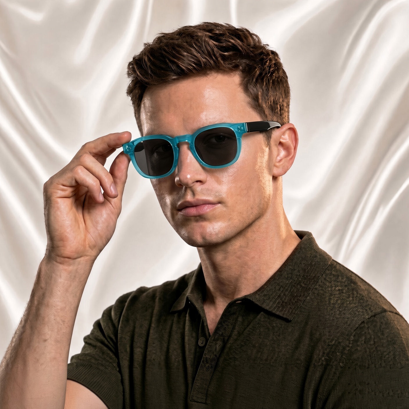 Specsnex x Robust | Glossy Round Sunglasses |Turquoise & Translucent Black TR90 Frame | 100% UV Protection
