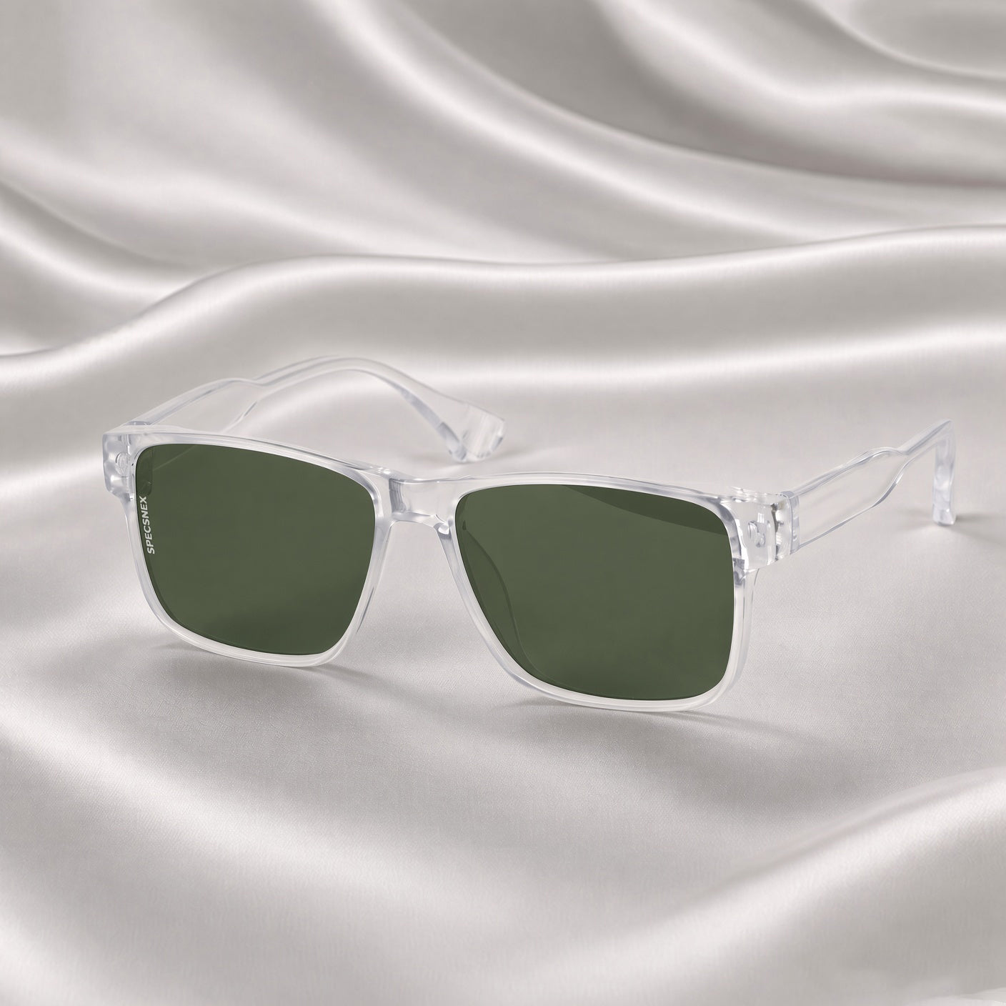 Specsnex x FLASH| Glossy Square Sunglasses | Transparent TR90 Frame | Green 100% UV Lenses