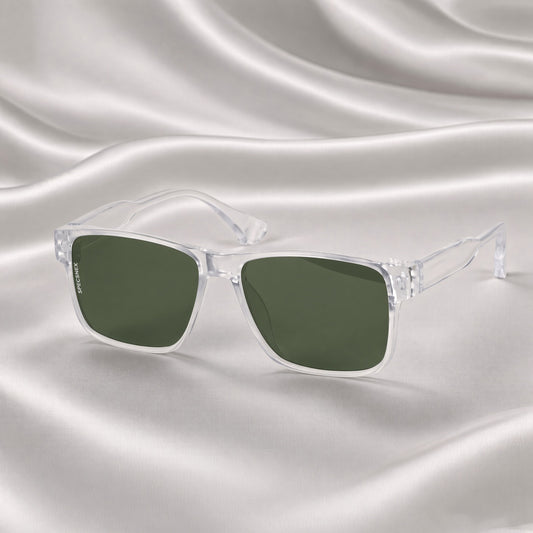 Specsnex x FLASH| Glossy Square Sunglasses | Transparent TR90 Frame | Green 100% UV Lenses