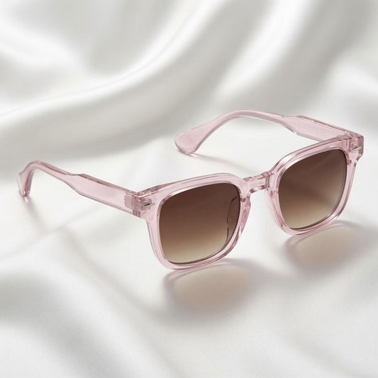 Specsnex x Thicker | Glossy Square Sunglasses | Light Pink TR90 Frame | Brown 100% UV Lenses