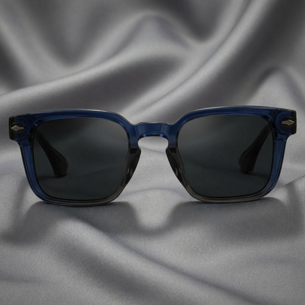 Specsnex x Thicker | Glossy Square Sunglasses | Dark Navy Blue & Translucent Black TR90 Frame | 100% UV Protection
