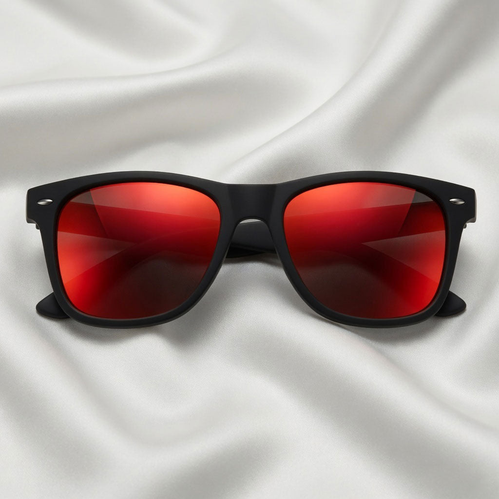Specsnex x Legacy | Square Sunglasses | Black Rubber Coated TR90 Frame | Red Mirror 100% UV Lenses