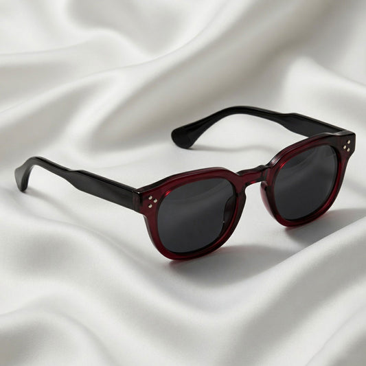Specsnex x Robust | Glossy Round Sunglasses | Dark Maroon & Translucent Black TR90 Frame | 100% UV Protection
