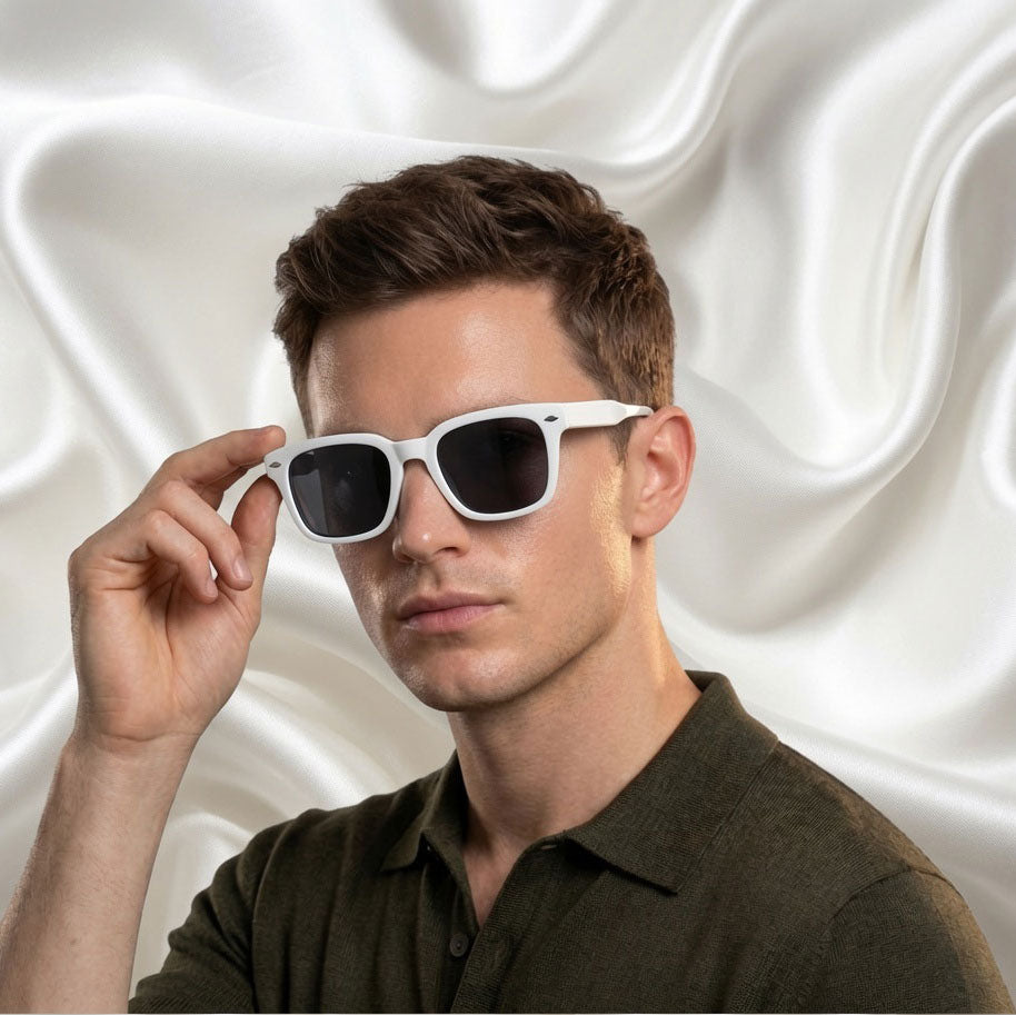 Specsnex x Thicker | Glossy Square Sunglasses | White TR90 Frame | Black 100% UV Lenses