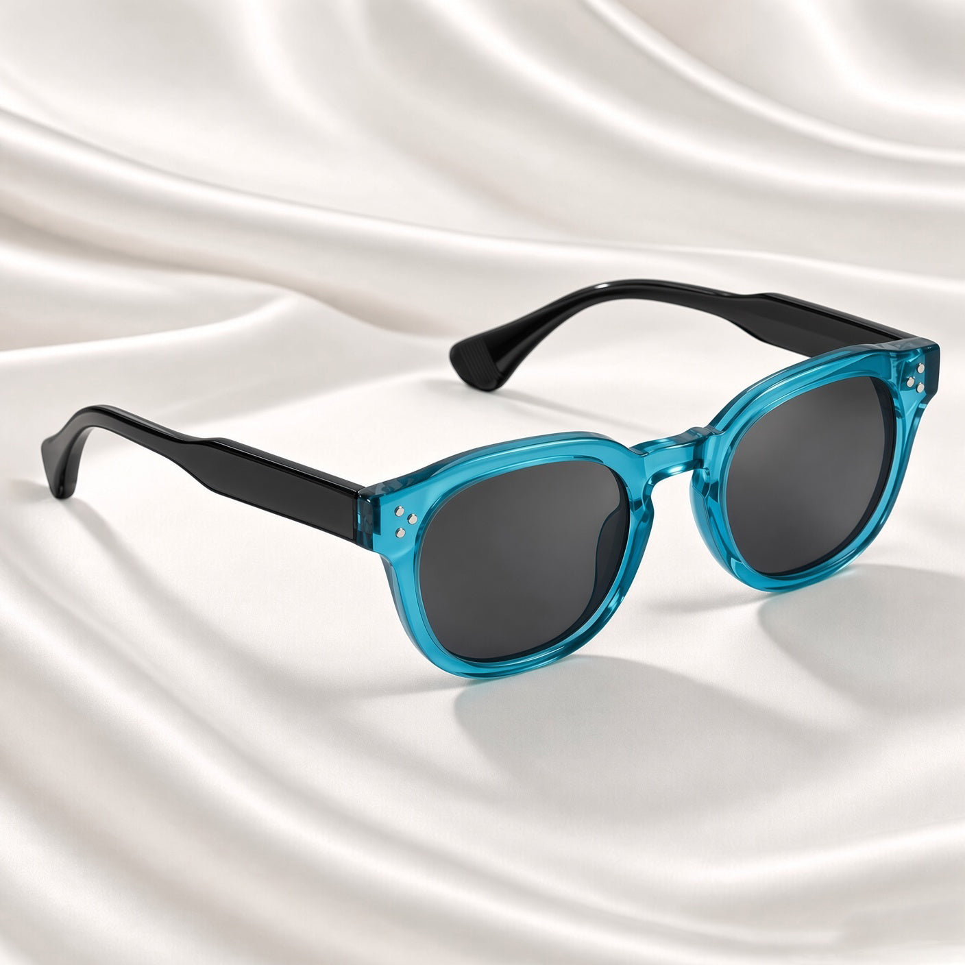 Specsnex x Robust | Glossy Round Sunglasses |Turquoise & Translucent Black TR90 Frame | 100% UV Protection